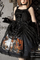 Schwarzes, hoch tailliertes Gothic-Lolita-JSK-Kleid aus Organza mit Rüschen